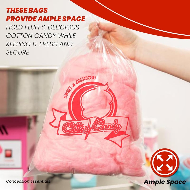 Concession Essentials Cotton Candy Bags-300CT Cotton Candy Bags with Twist Ties, 0.5" Height, 18" Width, 12" Length (Pack of 300) - Image 5
